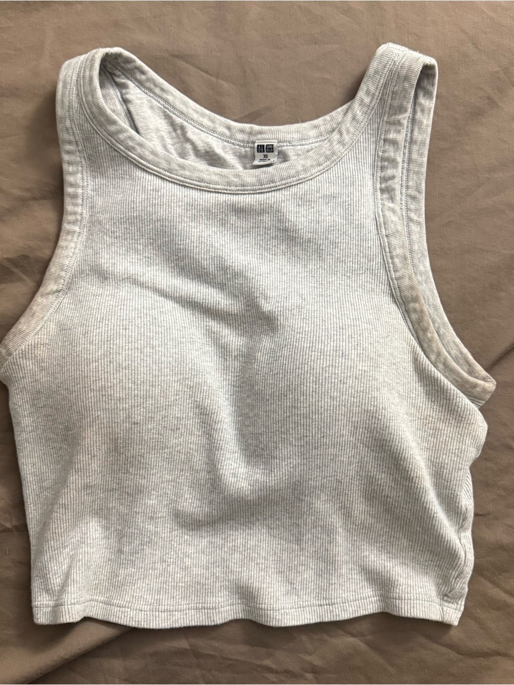 UNIQLO Women Ribbed Crop Tank Top in Heather Light Gray Padded Bra Top